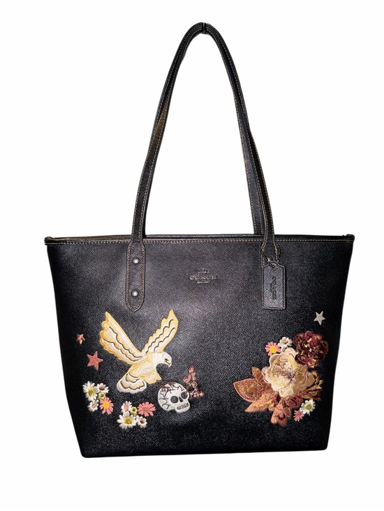 Coach Handbags - Coach Tattoo Limited Edition Black Embroidered Tote with Floral & Bird Appliqué